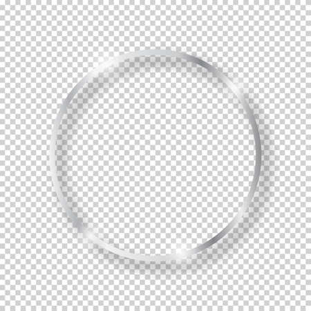 Vector silver shiny vintage round frame isolated on transparent background. Luxury glowing realistic oval borderのイラスト素材