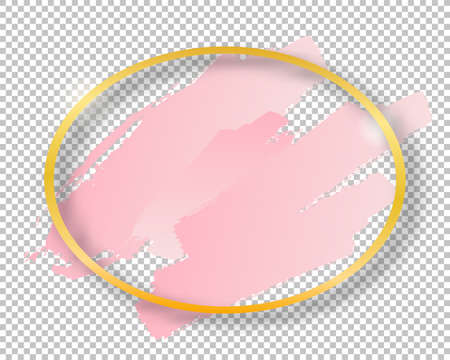 Vector golden shiny vintage oval frame with brush strokes isolated on transparent background. Luxury glowing realistic borderのイラスト素材