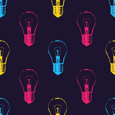 Vector seamless pattern with light bulbs. Modern hipster sketch style. Idea and creative thinking concept.のイラスト素材