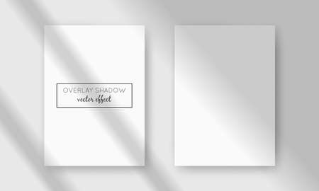Vector two A4 cards mockup with shadow overlays on top. Window frame shadows for natural light effects. Trendy photo-realistic illustrationのイラスト素材