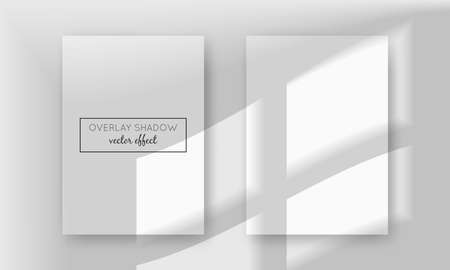 Vector two A4 cards mockup with shadow overlays on top. Window frame shadows for natural light effects. Trendy photo-realistic illustrationのイラスト素材