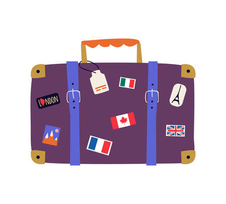 Vector travel and trip concept flat design of suitcase isolated on white background. Tourism illustration with luggageのイラスト素材
