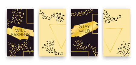 Vector trendy editable set of templates for social media networks stories. Modern luxury design backgrounds with animal pattern for flyers, cards, postersのイラスト素材