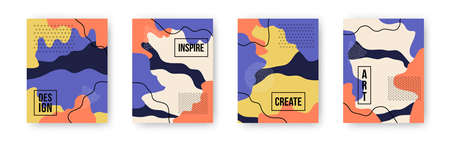 Vector colorful set with abstract pattern cartoon textures with dots, doodle geometric elements....