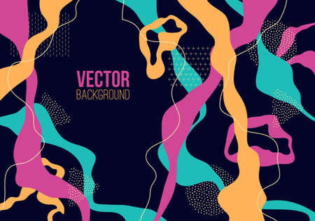 Vector abstract pattern cartoon texture with lines, dots, doodle geometric elements. Trendy pop art background with dynamic and fluid shapes for brochure, cover, template designのイラスト素材