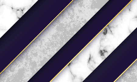 Vector modern luxury paper cut background with abstract marble and stone texture, 3d style illustration. Blue gold cover template, geometric shapes.のイラスト素材
