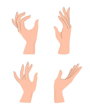 Vector set of hands gestures with trendy grain textured shadow. Collection of human arms isolated on white backgroundのイラスト素材