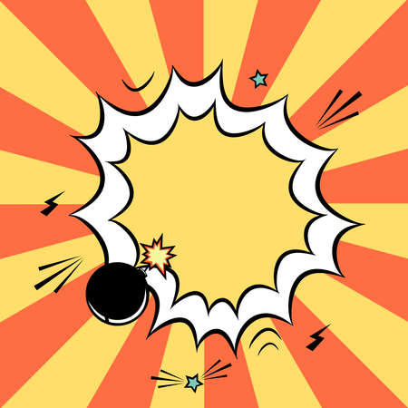 Vector colorful comic book background with blank white speech bubbles, bomb, rays in pop art comics...