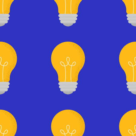 Vector seamless pattern with cartoon doodle lightbulbs. Trendy background with sign or symbol of idea, business, science, educationのイラスト素材