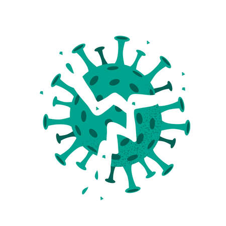 Vector illustration of destroyed  virus. Explosion of defeated broken virus isolated on white background.のイラスト素材