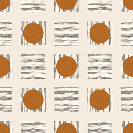 Vector contemporary seamless pattern with aesthetic hand drawn abstract shapes and geometric elements. Creative Mid Century minimalist bohemian contemporary design, print, poster, backgroundのイラスト素材