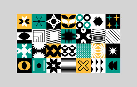 Vector background with abstract colorful minimalistic patchwork geometric elements. Contemporary...