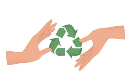 Vector illustration of human hand holding Recycle symbol. Concept of World Environment Day, Save the Earth, sustainability, ecological zero waste lifestyle, nature protectionのイラスト素材