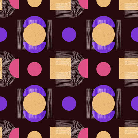 Vector contemporary seamless pattern with aesthetic hand drawn abstract shapes and geometric elements. Creative Mid Century minimalist bohemian contemporary design, print, poster, backgroundのイラスト素材