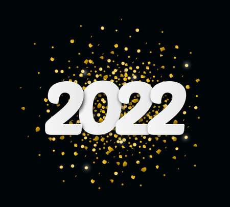 Vector Illustration 2022 HAPPY NEW YEAR with realistic glitter and 2022 numbers. Holiday decoration...