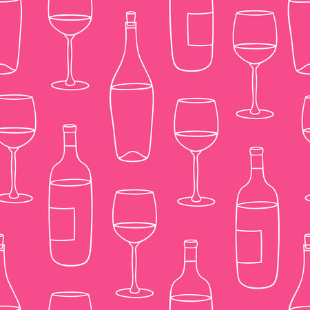 Vector seamless pattern with Wine bottles and glasses. Background for cafe, bar or restaurant menu design, wine tasting, wine card, web, bannersのイラスト素材
