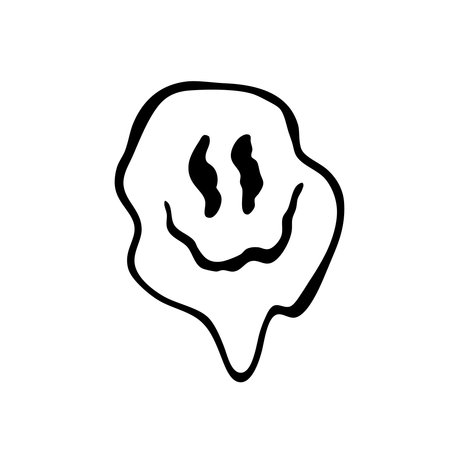 Vector illustration of funny melting smiling face isolated on white background. Linear happy smiling icon in retro psychedelic and trendy y2k hippie styleのイラスト素材