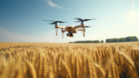 Air drone flying above the farm field. modern agriculture technology conceptの素材
