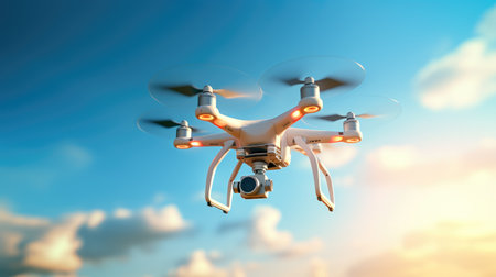 Electric drone flies in the skyの素材