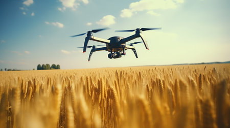 Air drone flying above the farm field. modern agriculture technology conceptの素材