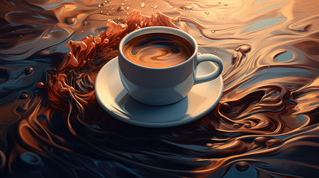 hot coffee cup artistic paintbrush backgroundの素材