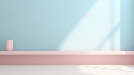 Mock up with blurred shadow and palm leaves on the light pastel color wall. Minimal abstract background for product presentation, showcaseの素材