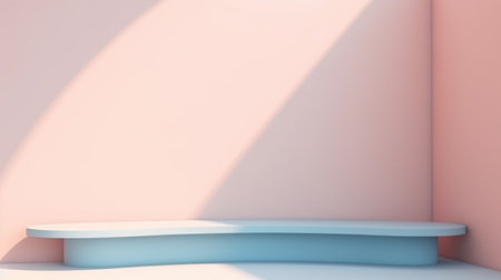 Mock up with blurred shadow and palm leaves on the light pastel color wall. Minimal abstract background for product presentation, showcaseの素材