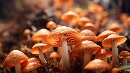 Background with fantasy magical mushrooms in the forestの素材