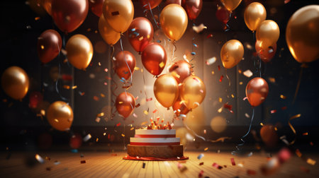 Celebration background with balloons. Festival, holiday, party or event backdrop with place for textの素材