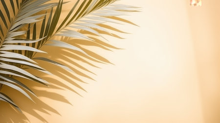 Mock up with blurred shadow and palm leaves on the light pastel color wall. Minimal abstract background for product presentation, showcaseの素材