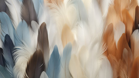 Close-up of white, black and golden bird feathers print background. Luxury backdrop for fashion, textile, print, bannerの素材