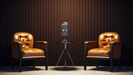 Two chairs and microphone. Podcast, interview conceptの素材