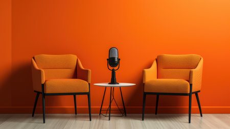 Two chairs and microphone. Podcast, interview conceptの素材