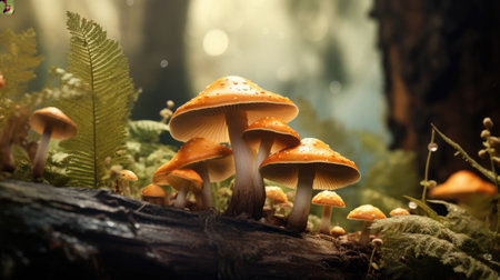 Background with fantasy magical mushrooms in the forestの素材