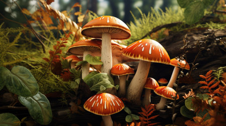 Background with fantasy magical mushrooms in the forestの素材