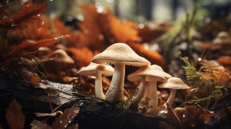 Background with fantasy magical mushrooms in the forestの素材