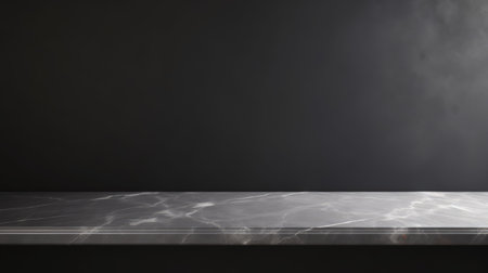 Mock up with empty table marble countertop on dark wall background for product presentation or showcaseの素材