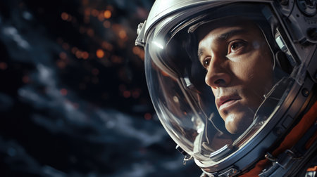 Close up shot of an astronaut wearing a spacesuit and helmetの素材