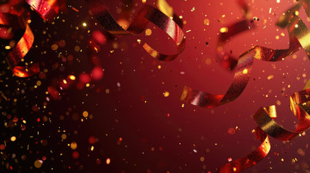 Abstract festive background with glitter, confetti, ribbons and free place for text. New Year, Christmas, birthday, holiday celebration bannerの素材