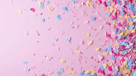 Abstract festive background with confetti and free place for text. New Year, Christmas, birthday, holiday celebration bannerの素材