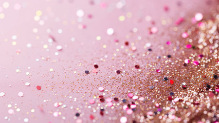 Abstract festive background with glitter, confetti and free place for text. New Year, Christmas, birthday, holiday celebration bannerの素材