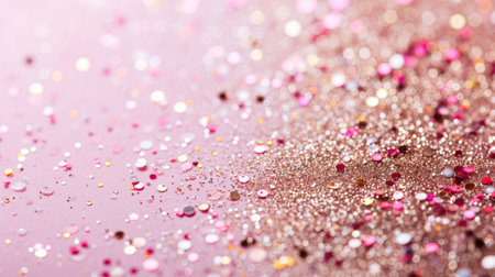 Abstract festive background with glitter, confetti and free place for text. New Year, Christmas, birthday, holiday celebration bannerの素材