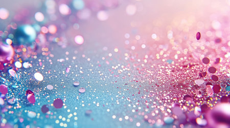 Abstract festive background with glitter, confetti and free place for text. New Year, Christmas, birthday, holiday celebration bannerの素材