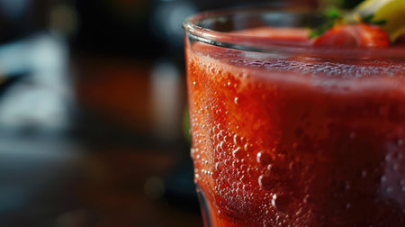 Close up of fresh fruits and berries smoothie in a glass with free place for text. Healthy food concept background, bannerの素材