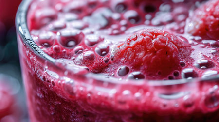 Close up of fresh fruits and berries smoothie in a glass. Healthy food concept background, bannerの素材