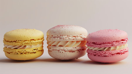 Colorful macarons on pastel background. French cuisine, macaroon bakery conceptの素材