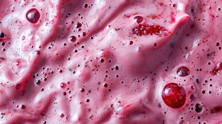 Fresh smoothie texture with berries and fruits. Close up top view of healthy shake background, bannerの素材
