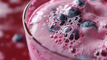 Close up of fresh fruits and berries smoothie in a glass. Healthy food concept background, bannerの素材