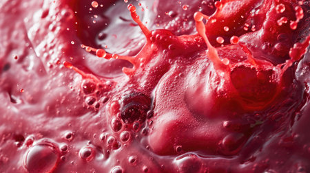 Fresh smoothie texture with berries and fruits. Close up top view of healthy shake background, bannerの素材
