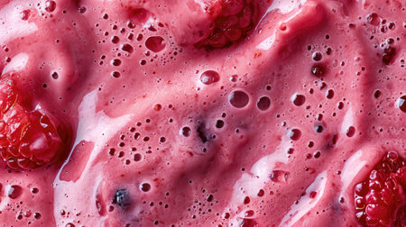 Fresh smoothie texture with berries and fruits. Close up top view of healthy shake background, bannerの素材